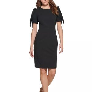 CALVIN KLEIN Womens Black Tie Cuffs Short Sleeve Above The Knee Sheath Dress S-4